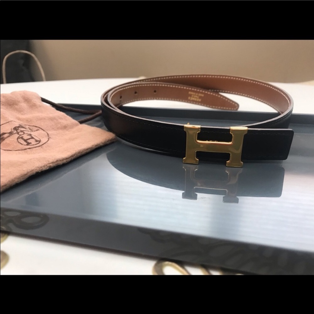 Classic black skinny H monogram Hermès belt. SOLD.